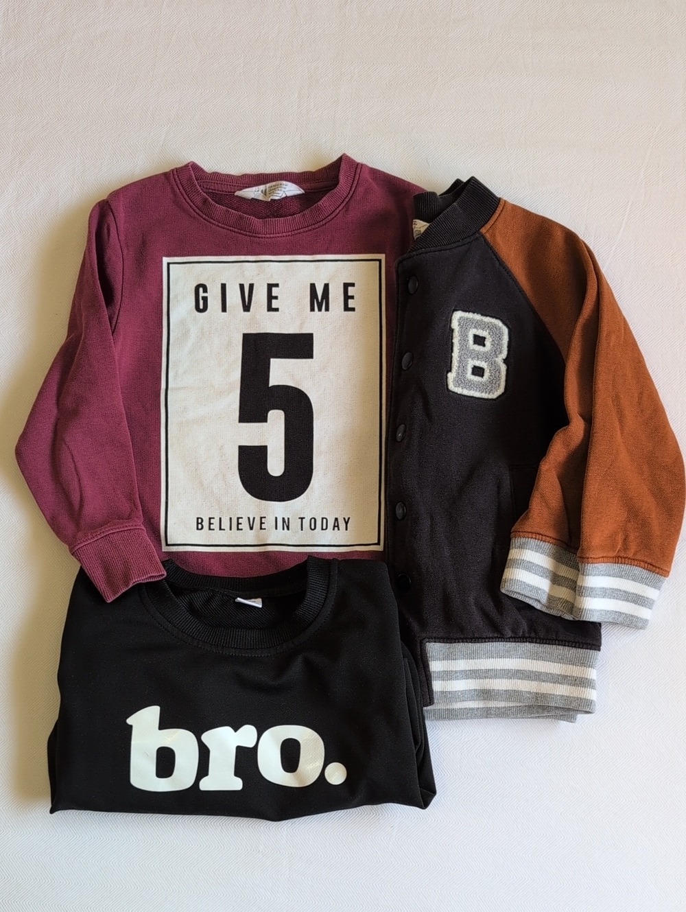 H&M Boys Varsity Bomber Jacket Graphic Pullover Bro Sweatshirt Bundle Lot 4-6Y